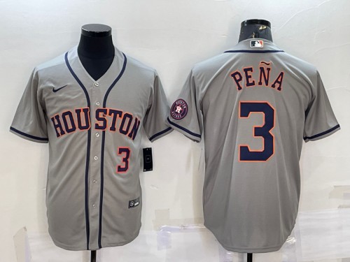 Men's Houston Astros #3 Jeremy Peña Gray With Patch Cool Base Stitched Jersey